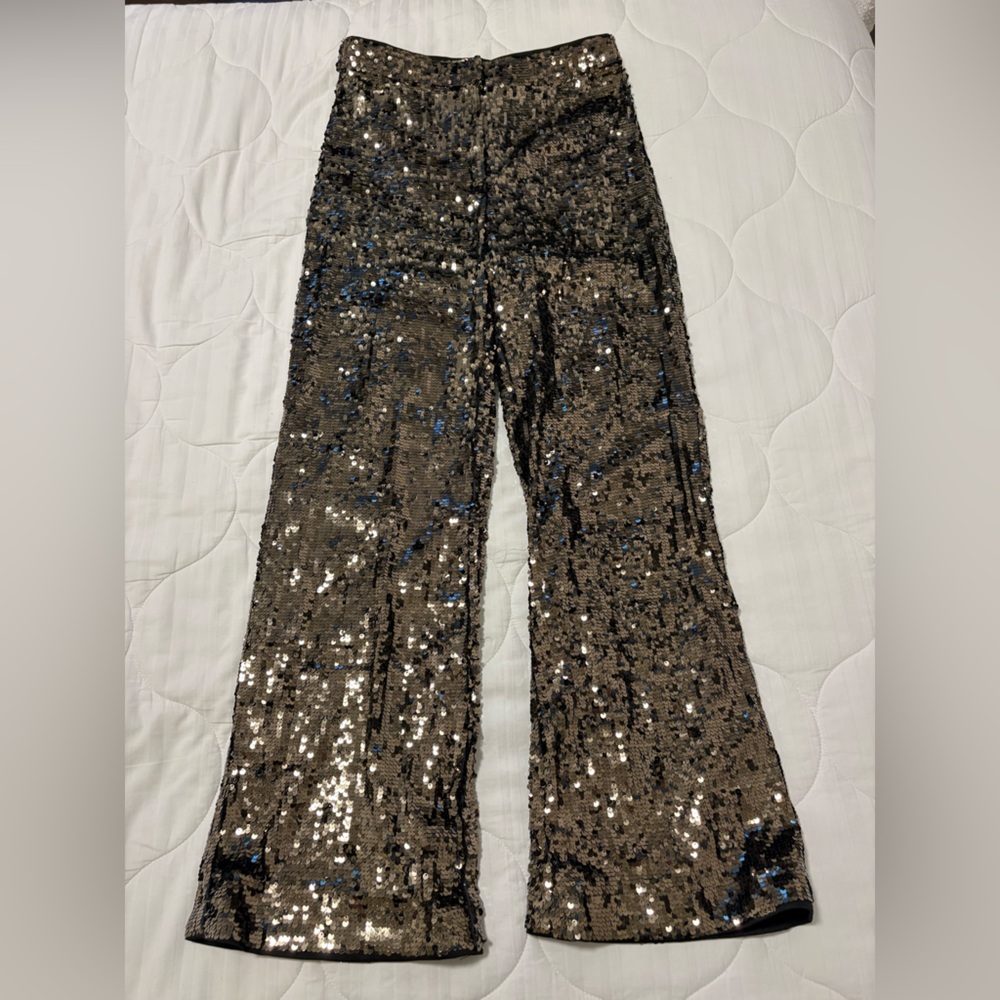 H&M Metallic Sequin Straight Leg Pants in Bronze